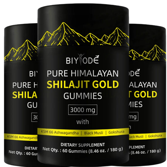 3 bottle BIYODE 3000mg Pure Himalayan Shilajit Gummies Containing 85+Trace Minerals Supplement Vegetarian Independent Packaging